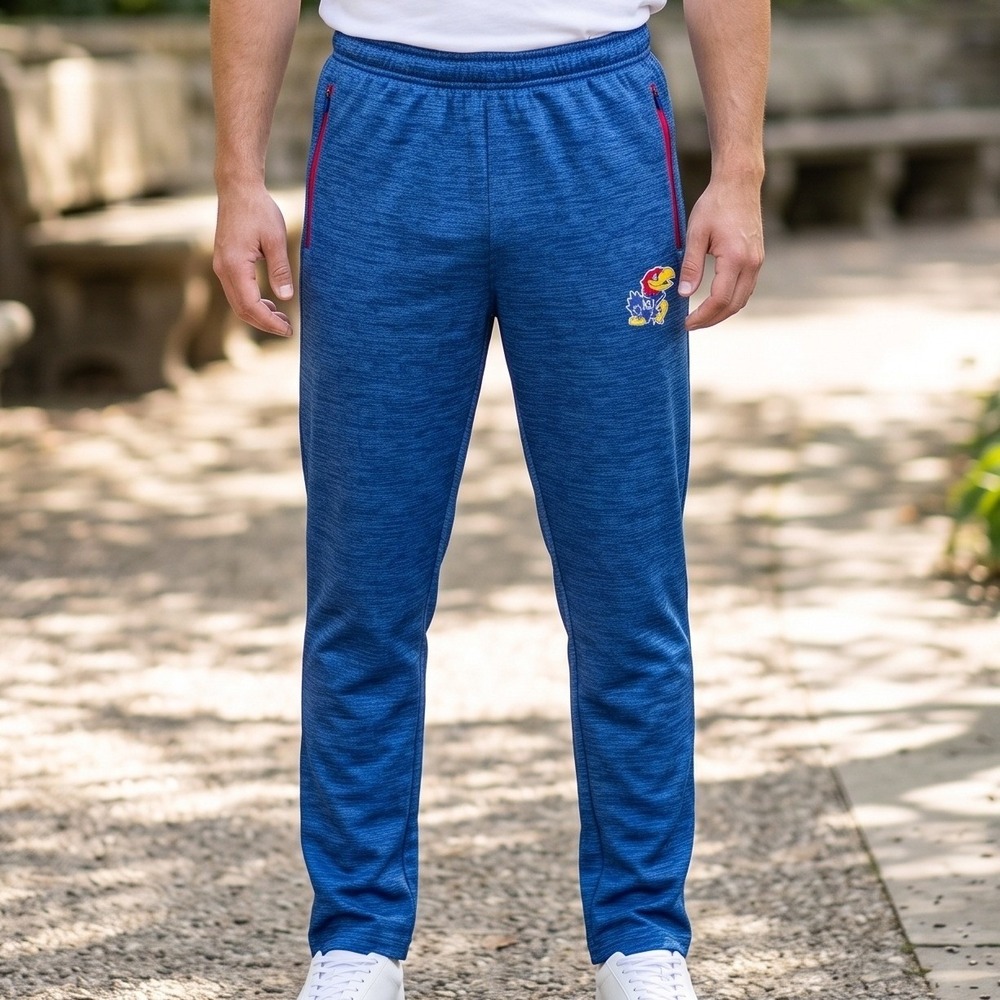 Colosseum Kansas Jayhawks Mens Blue Space Dye Fleece Zipper Pocket Jogger Pants